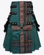 Hunter Green with Brown Medieval Hybrid Kilt Front