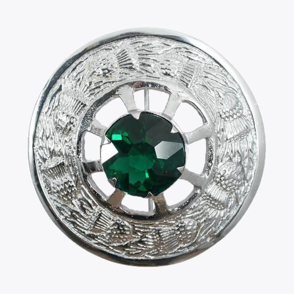 Thistle Green Stone Kilt Brooch