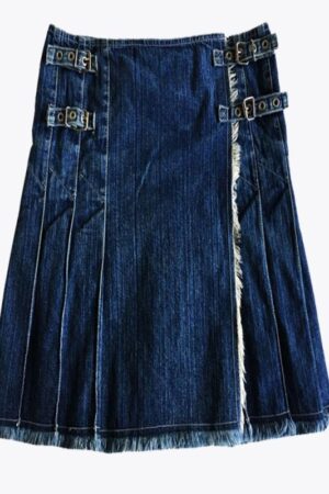 Blue Denim Pleated Kilt For Women