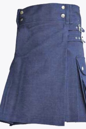 Blue Denim Women Utility Kilt Style With Cargo Pockets