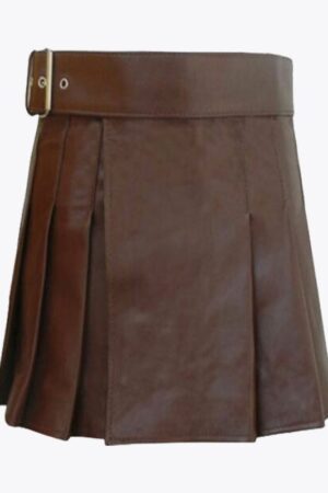 Brown Leather Modern Women Mini Kilt