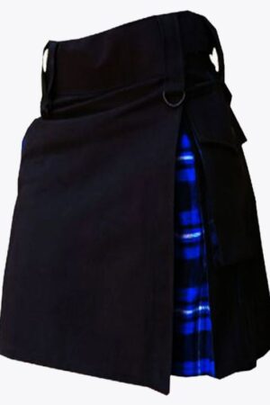 Ramsay Blue Tartan & Black Cotton Hybrid Utility Kilt For Women