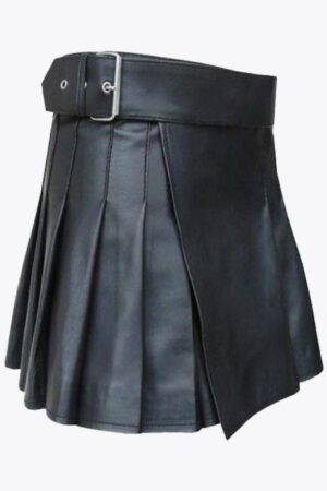 Women Black Leather Modern Mini Kilt